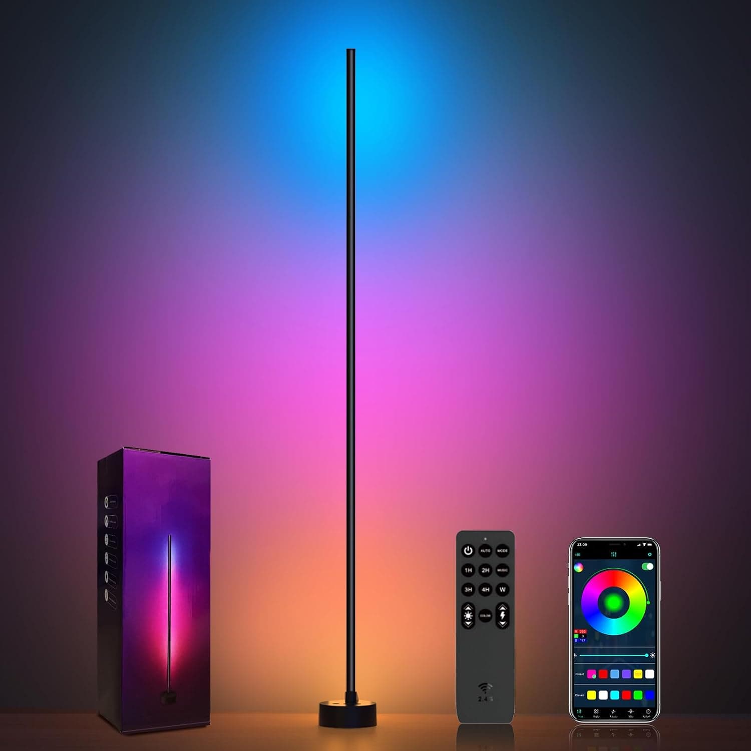 Miortior Corner Floor Lamp - Smart RGB LED with App and Remote Control