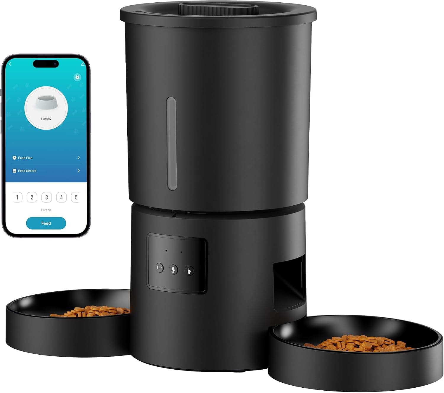 AONBOY Automatic Cat Feeder with 2 Bowls, 5L WiFi App Timer