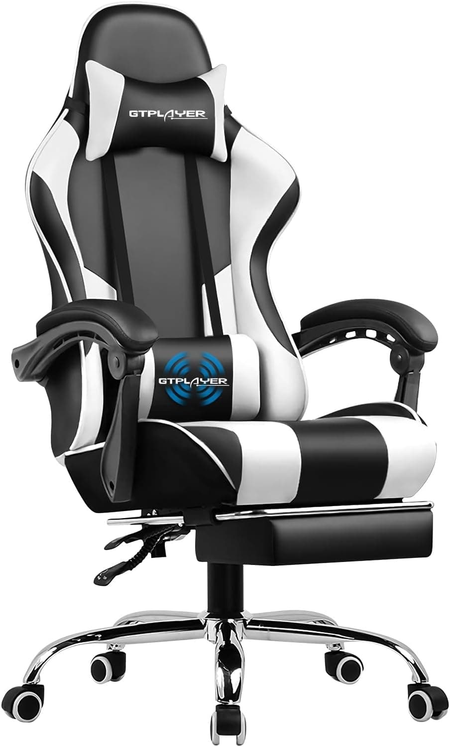 GTPLAYER Gaming Chair with Footrest and Lumbar Support (White)