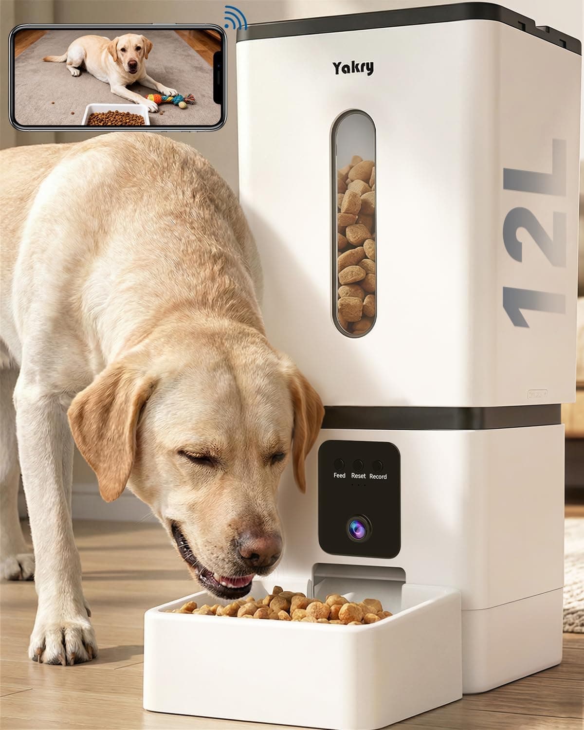 Yakry Automatic Dog Feeder Large Breed with Camera 12L/50 Cups