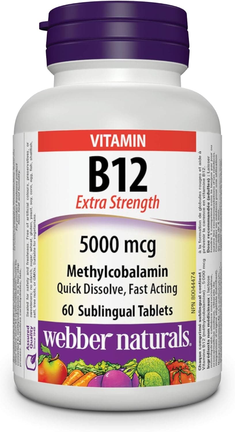 Webber Naturals Vitamin B12 5000mcg Quick Dissolve, 60 Tablets