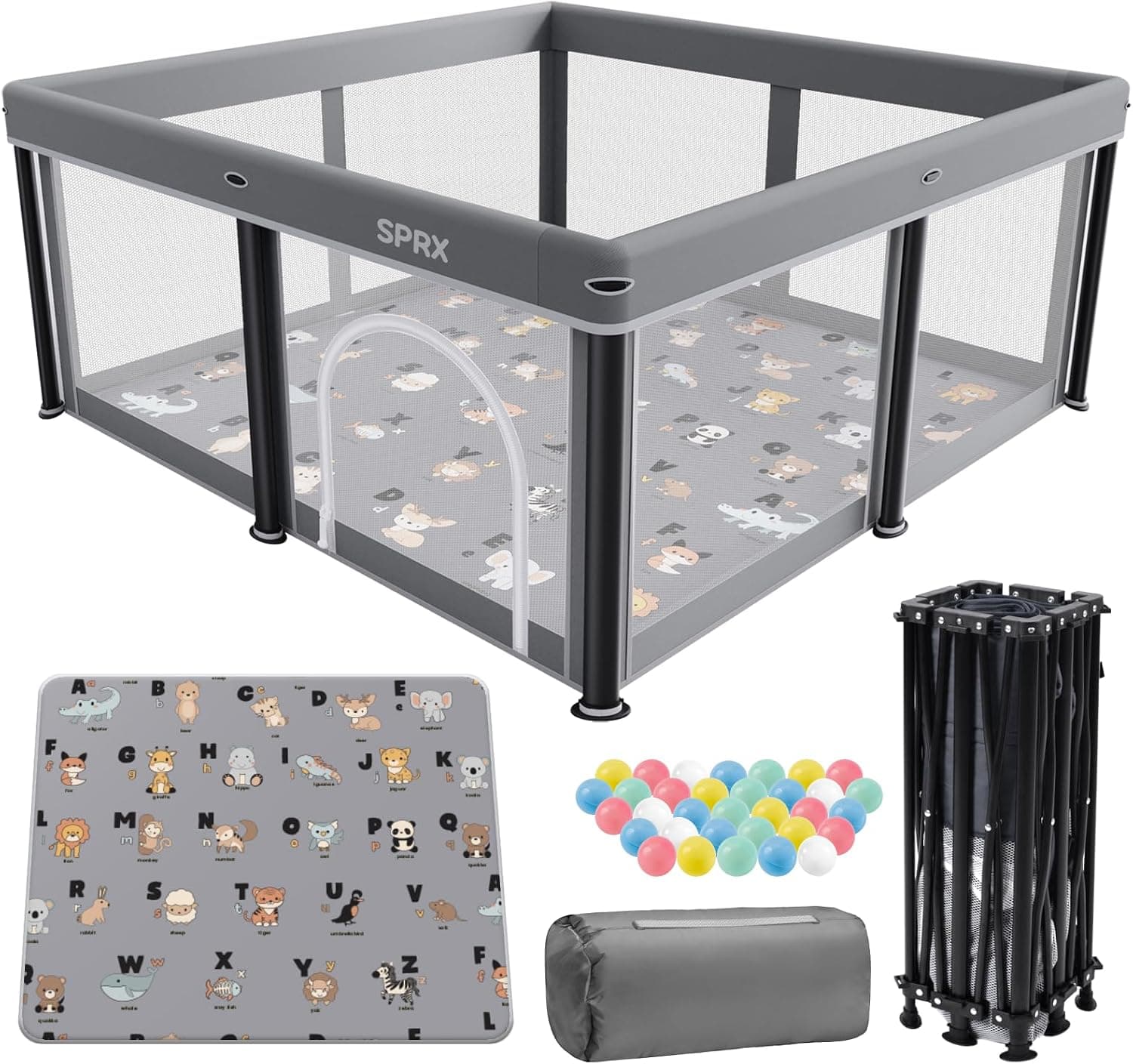 Foldable Baby Playpen with Mat, 50x50 Inch