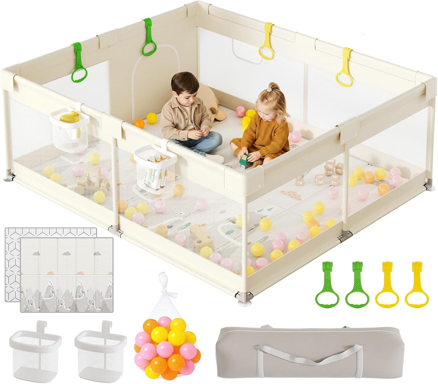 ZEEBABA Baby Playpen with Mat, 71x59 Inch