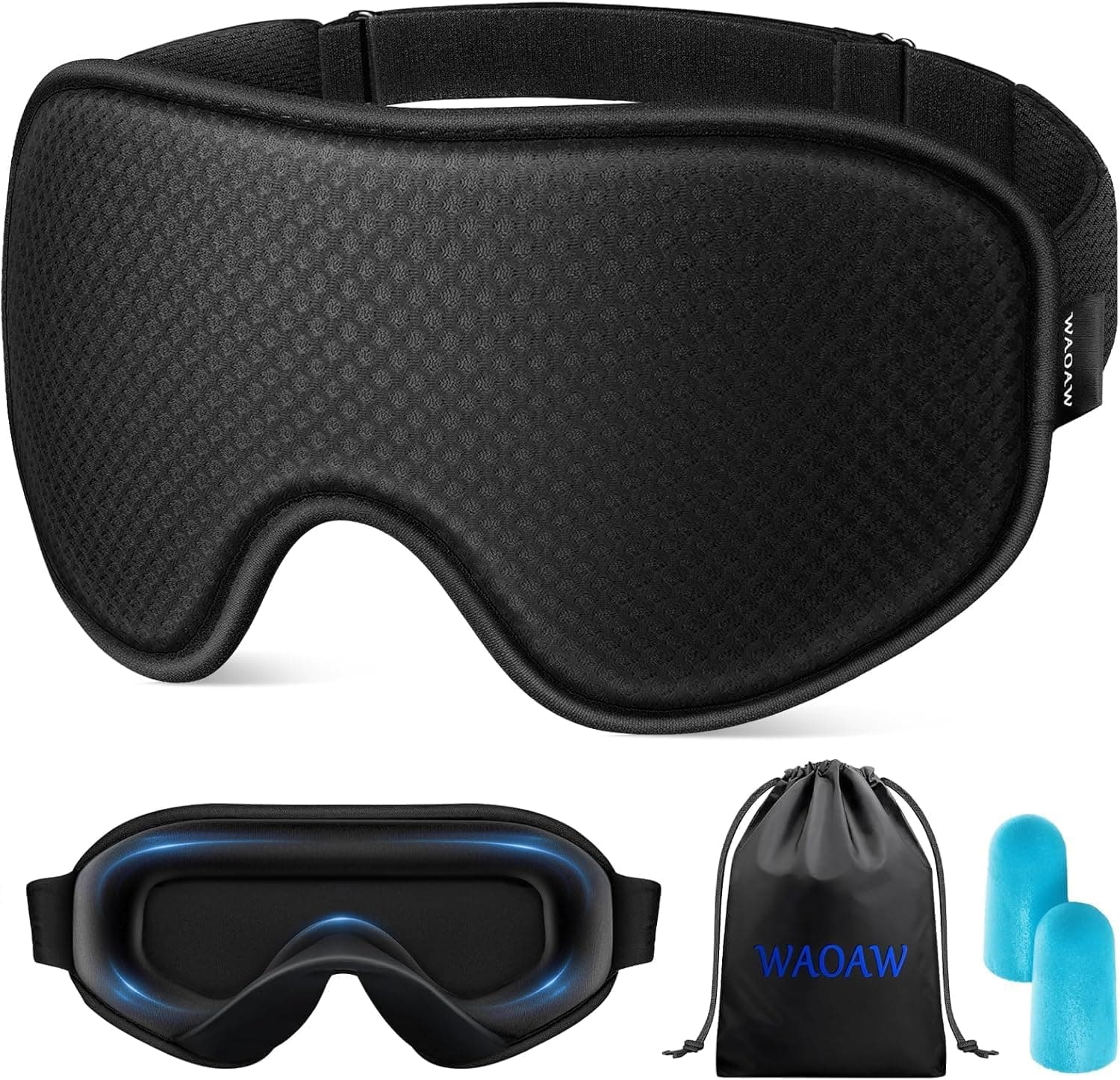 WAOAW 3D Blackout Sleep Mask - Light Blocking Blindfold (Black)