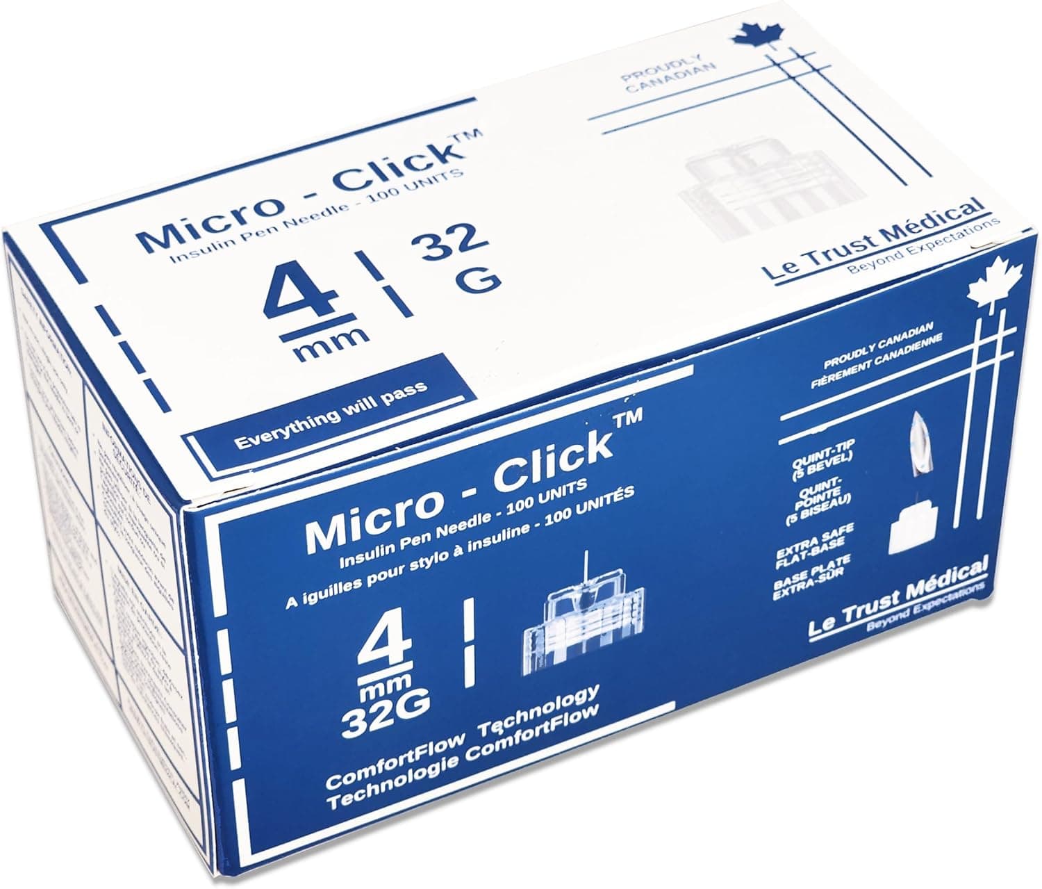 Micro-Click 32G 4mm Universal Insulin Pen Needles, 100 Count